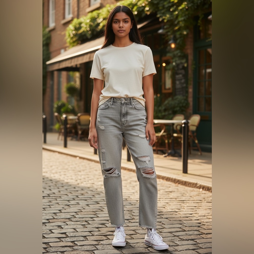 Vervet Blue 30 Gray Stonewash Denim Jean Tapered Front Seam Utility Straight Leg